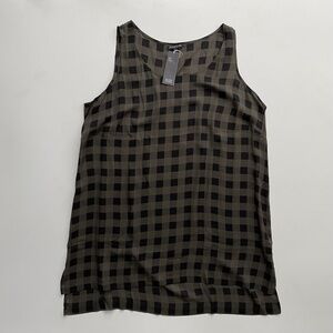 Eileen Fisher Olive Green and Black Check Sleeveless Tunic